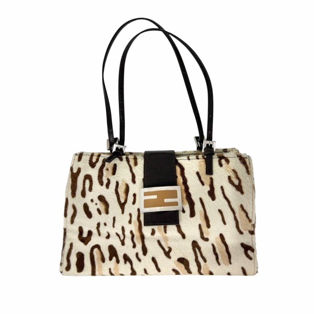 FENDI Vintage FF Logo Leopard Mamma Baguette Shoulder Bag Cream Brown [105532] - Picture 5 of 16